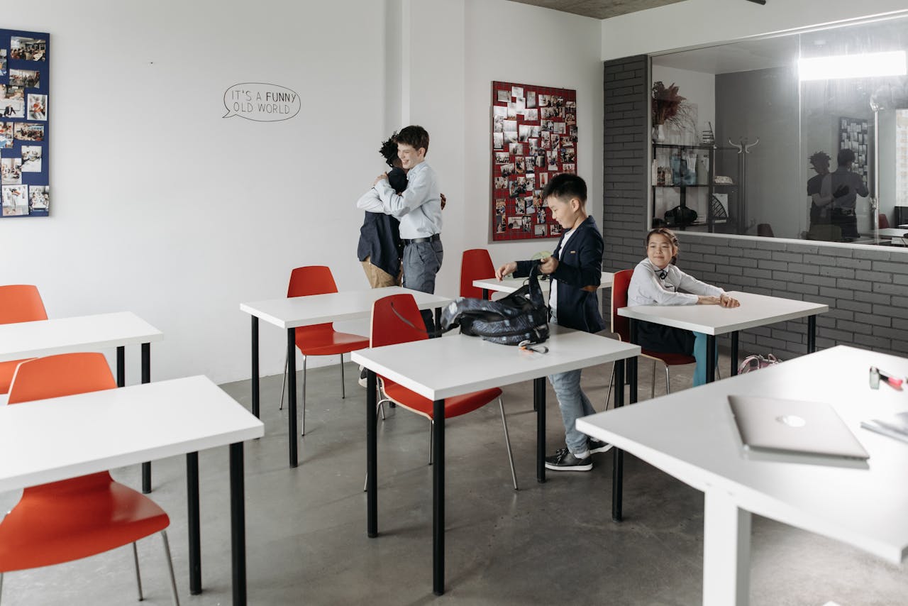 Crafting Captivating Headlines: Your awesome post title goes here A group of children engaging in a modern classroom, with vibrant decor.